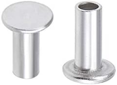 uxcell 100 Adet 3mm x 7mm Alüminyum Düz Kafa Yarı-Boru Perçinler Gümüş Ton