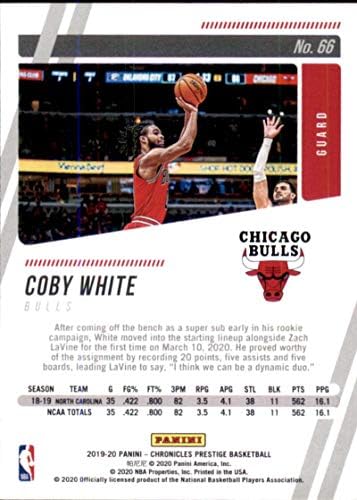 2019-20 Panini Chronicles Prestij 66 Coby Beyaz Chicago Bulls RC Çaylak NBA Basketbol Ticaret Kartı