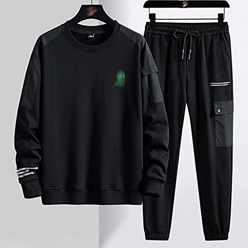 YUTRD ZCJUX Bahar Sonbahar Siyah Eşofman Erkekler Boy Tişörtü + Pantolon Iki Parçalı Setleri Erkekler Streetwear (Renk: Siyah,