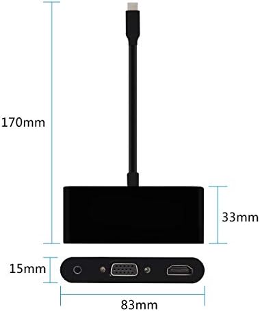 USB C HDMI VGA Ses Adaptörü, 3-in-1 USB 3.0 Tip C için 4 K HDMI 1080 P VGA Dijital AV Adaptörü, 4 K Tipi C Dongle Çift Video