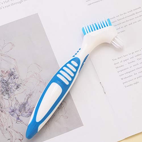 DOITOOL 1 Adet Taşınabilir Protez Diş Fırçası Kaymaz Tasarım Protez Temizleme Fırçası Çift Fırça Kafası Takma diş Temizleme Fırçası