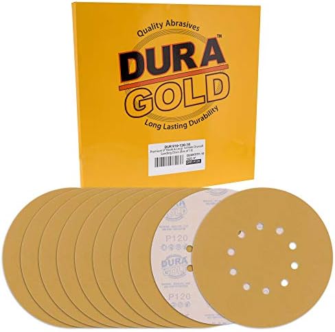 Dura-Gold Premium 9 Alçıpan Zımpara Diskleri-60 Grit (8 Kutu) - Kanca ve Halka Destekli 10 Delikli Desen Zımpara Diskleri, Hızlı