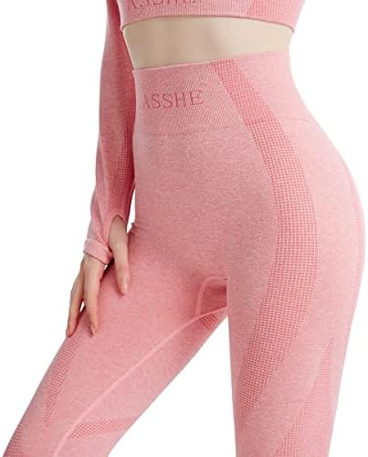 ASSHE Egzersiz Kadınlar ıçin 2 Parça Setleri Uyar Nervürlü Dikişsiz Yoga Kıyafetler Spor Yüksek Bel Legging Suits
