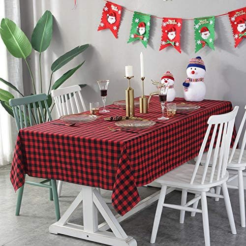 Tenmon Kırmızı Siyah Damalı Masa Örtüsü, Noel Masa Örtüsü, Pamuk Keten, Mutfak Masa Sehpa Örtüsü Tatil Dekorasyon için Kullanılan