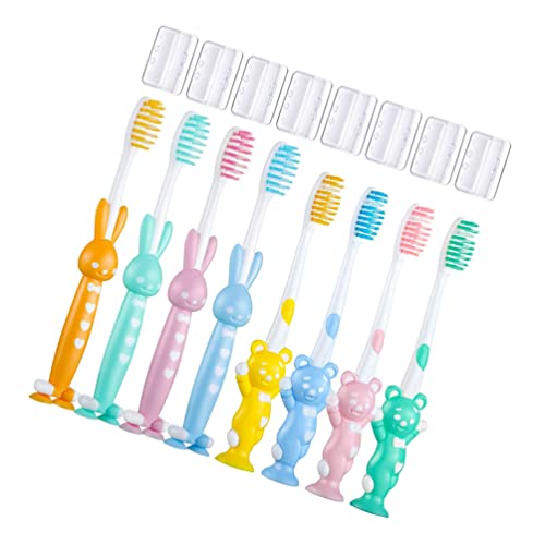 Healıfty 8 Pcs Manuel Temizleme Diş Fırçası ile Caps Toddler Eğitim Diş Fırçası Sevimli Hayvan Kolu için Çocuk Bebek Çocuk Yumuşak