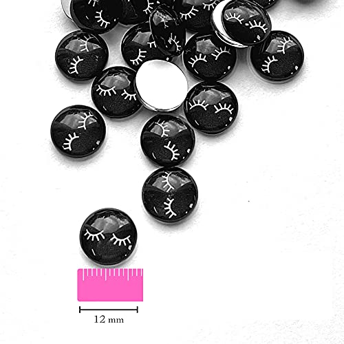 Butik Pazarlama Siyah Kirpik Baskı Cabochon 100 Paket Cabochon İşçiliği, Takı Yapımı veya Kirpik Fırçası ve Değnek Tüpünün Üstüne