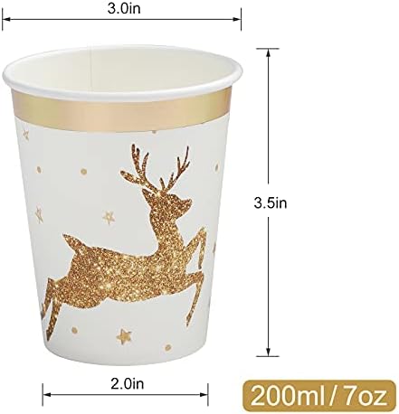 Tek kullanımlık Noel Bardakları (50 Paket 9 oz).Tatil Parti Malzemeleri için Altın Folyo Anahat ve Yıldız ile Altın Elk Tasarımlı
