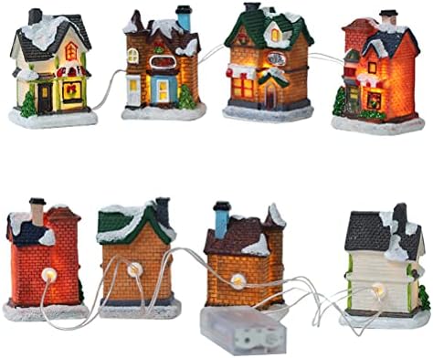 ZhuHeiJian Noel Köyü Setleri, 10 Paket LED ışıklı Noel Köy Evleri Figürler, Koleksiyon Binalar Ev Dekor Noel En Iyi Hediye