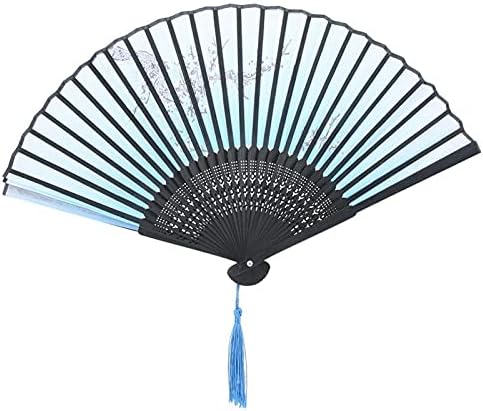 Taşınabilir Püsküller Detaylar Magic Show için El Fanı Katlanır Fan(3, Mavi)