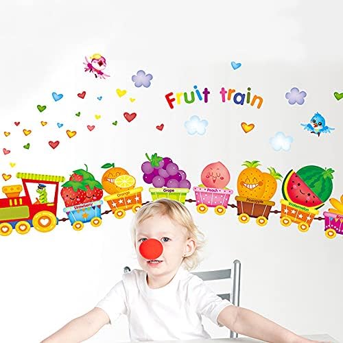 Meyve Tren Duvar Sticker, Çıkarılabilir Çocuk Odası Duvar Dekor, 8 Meyve Desen Çilek Turuncu Üzüm Şeftali Ananas Karpuz Muz Elma