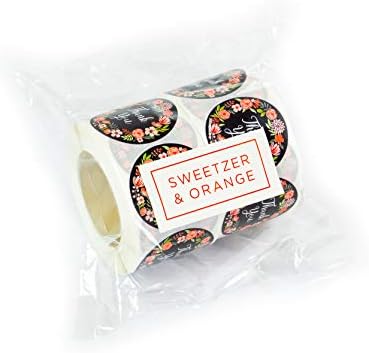 Sweetzer & Orange Teşekkür Ederim Çıkartmalar | 1.5 inç / 1000 Şirket ve Doğum Günü Partisi İyilik için Çiçek Çıkartmalar / Küçük