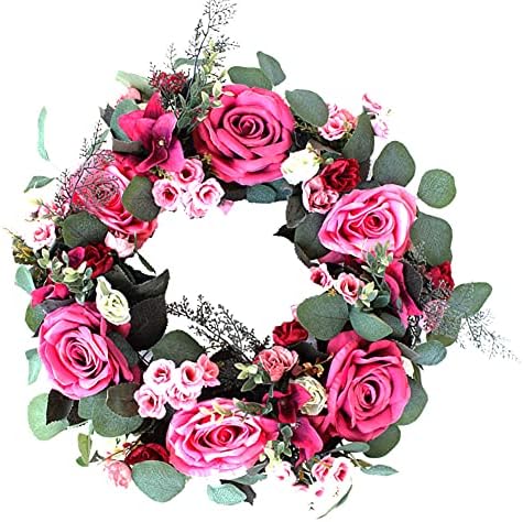 Hıeefı Çiçek Çelenk Yapay Kapı Çelenk Romantik Gül Simülasyon Çelenk Yapay Çiçek Çelenk Düğün Parti Dekorasyon için Gül Kırmızı
