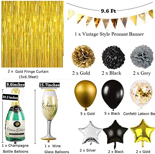 2022 Yeni Yıl Arifesinde Parti Malzemeleri Süslemeleri Kiti, Altın Beyaz ve Siyah Bira Şampanya Folyo Balonlar Setleri, ay Yeni