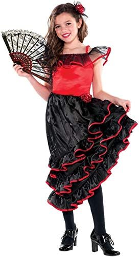 amscan 843096 İspanyol Dansçı Kostümü, Çocuk Büyük Beden, 1 Adet , Kırmızı / Siyah