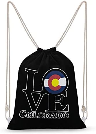 Aşk Colorado bayrağı tuval ipli sırt çantası basit tarzı omuz çantası Tote sırt çantası spor plaj spor İçin