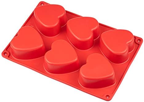 Fasmov 4 Paket 6 Delik Kalp Şekilli Silikon Kalıp Yapımı için Çikolatalı Kek Jöle Puding El Yapımı Sabun Kalıp Şeker, 2 Kırmızı