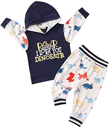 Yenidoğan Erkek Bebek Kız Giysileri Uzun Kollu Dinozor Hoodie Tops + Sevimli Pantolon 2 ADET Kıyafet Seti