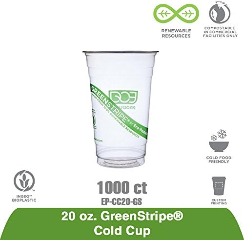 Eko-Ürünler EP-CC20-GS GreenStripe Bitki Bazlı Plastik Yenilenebilir ve Kompostlanabilir Soğuk Kap, 20oz Kapasite (20 Paket 50)