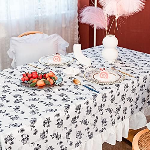 vctops Çiçek Baskı Volanlı Masa Örtüsü Pamuk Keten Vintage fırfır etekli masa Örtüsü Mutfak Çiftlik Rustik Düğün Ziyafet Masa