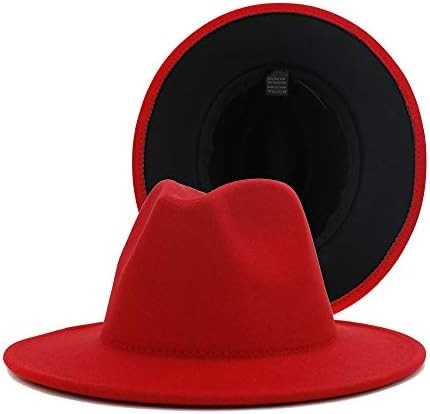 REVKİ Geniş Kenarlı fötr şapkalar Kadınlar için Elbise Şapkaları Erkekler için İki Tonlu panama şapkası Kemer Tokası ile