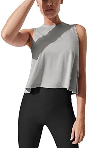 Mippo Kırpma Üstleri Kadınlar için Bayan Egzersiz Üstleri Flowy Kırpılmış Tankı Üstleri Atletik Gömlek