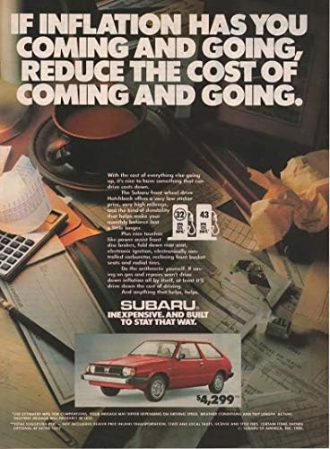 Dergi Baskı İlanı: 1980-1981 Subaru Hatchback, Önden Çekişli, Enflasyon Gelip Gidiyorsa, Gelip Gitme Maliyetini Düşürün