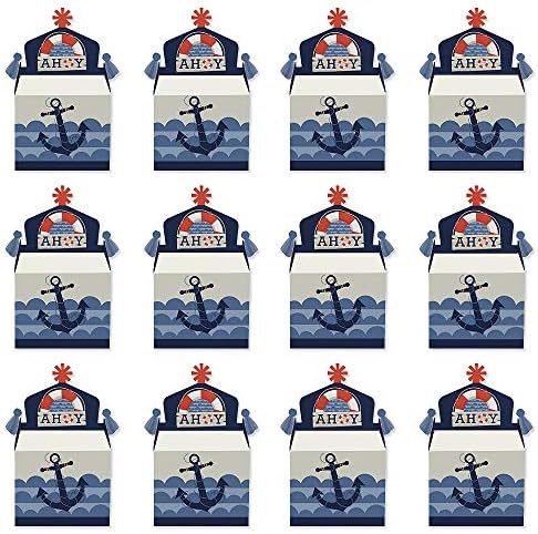 Mutluluk Büyük Nokta Ahoy-Denizcilik-Tedavi Kutusu Parti Iyilik-Bebek Duş veya Doğum Günü Partisi Goodie Beşik Kutuları -12 Set