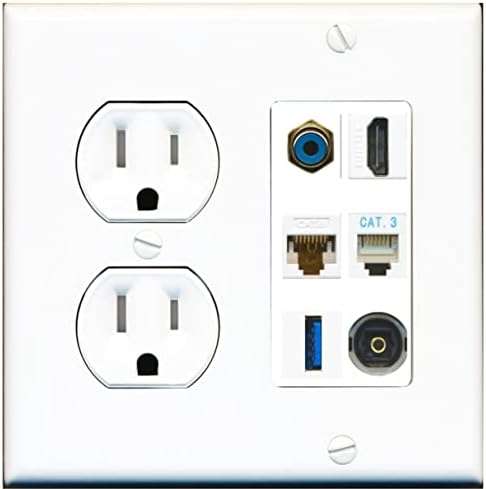 1 Bağlantı Noktası H DMI Cat6 RCA Telefon USB Toslink Duvar Plakası-Kurcalamaya Dayanıklı Elektrik Prizi