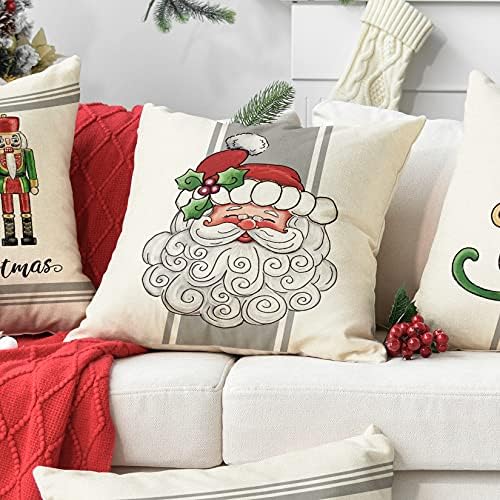 AVOİN colorlife Noel Fındıkkıran Noel Baba Kızak Poinsettia Atmak Yastık Kapakları, 18x18 İnç Kış Tatil Yastık Kılıfı Dekorasyon