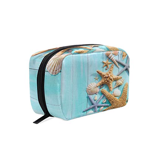 ALAZA Okyanus Deniz Deniz Kabuğu Denizyıldızı Ahşap Makyaj Kozmetik Taşınabilir Kılıfı çanta düzenleyici Kapasiteli saklama çantası