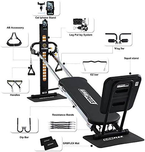 GR8FLEX Yüksek Performanslı Spor Salonu - Toplam 100'den Fazla Egzersiz Egzersizine Sahip Karbon Fiber Siyah XL Modeli
