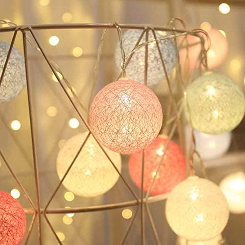 LANDUA atmosfer lamba pratik DIY çelenk pamuk topu dize ışık festivali peri ışık renkli LED lamba yılbaşı dekoru dayanıklı (Renk: