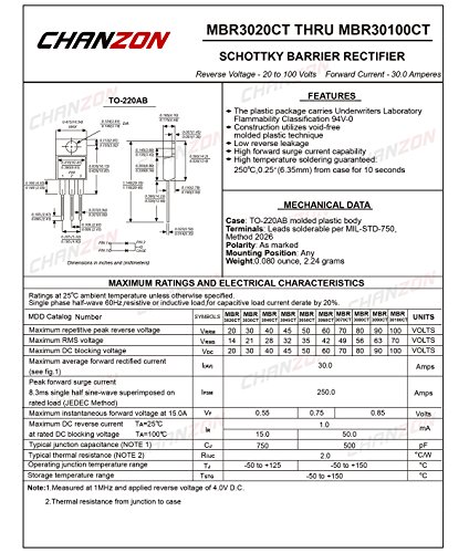 (5 Parça paketi) Chanzon MBR3060PT Schottky Bariyer Doğrultucu Diyotlar 30A 60 V TO-247 (TO-247AD) 30 Amp 60 Volt