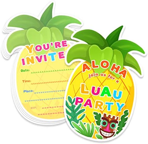 Zarflar ile 20 Paket Hawaiian Aloha Luau Parti Davetiyeleri - Yaz Havuzu Tropikal Doğum Günü Bebek Duş Tiki Parti Malzemeleri