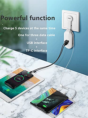 Moda Geri Çekilebilir Hızlı Şarj Kablosu 4A, 5-in-1 Çoklu USB Şarj Kablosu ile Telefon / Tip C / mikro USB Bağlantı Noktası Adaptörü,Cep