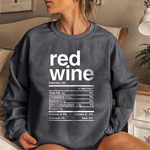 Uzun Kollu Kadınlar Casual Güz 2021 ıçin Tops Vintage Kırmızı Şarap Mektup Grafik Kazak Gevşek Fit Crewneck Tişörtü