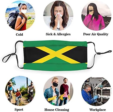 Jamaika Bayrağı Jamaikalı Ulusal Bayraklar Yıkanabilir Ağız Filtre Kullanımlık Pamuk Yüz Yetişkinler için Kadın Erkek Korumak