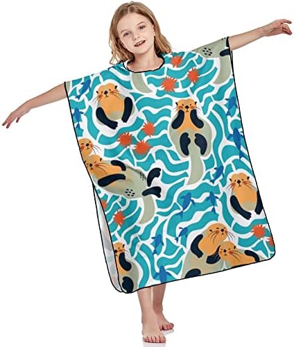 WEEDKEYCAT Deniz Samuru ve Balıklar Trendy Stil Kapşonlu Havlu Çocuklar için Yumuşak Banyo Peluş Havlu Hood ile Havuz Plaj Yüzmek
