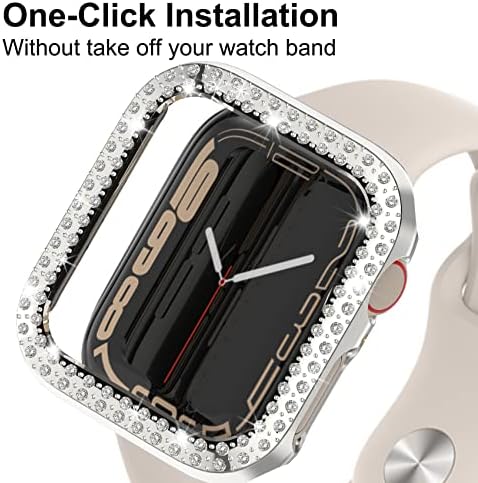8 Paket Bling Kılıf Apple İzle Serisi 7 45mm, Fvlerz Sert PC Kapak [Hiçbir Ekran Koruyucu] Çift Sıra Kristal Elmas Tampon Rhinestone