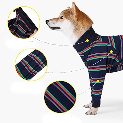 Pet Giysi, Köpek Gömlek Çizgili Pijama Hafif Pjs Tulum Orta Büyük Köpek için (2XL, Lacivert)