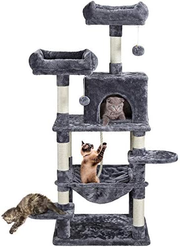 Yaheetech 59in Kedi Standı Evi Kedi Kınamak Kulesi, çok Seviyeli Kedi tırmalama sütunu ile Peluş Levrek, geniş Odalar ve Büyük