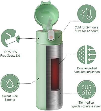 RELEA 18 Oz Yalıtımlı Su Şişeleri ile Saman Paslanmaz Çelik Su Şişeleri ile Payet BPA Ücretsiz, spor Içme Konteyner Yeşil