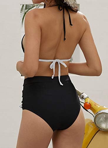 Dokotoo Bayan Yüksek Bel İki Adet Bikini Set Çizgili Püskül Mayo