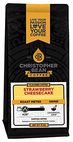 Christopher Bean Coffee-Çilekli Cheesecake Aromalı Kahve, (Normal Öğütülmüş) %100 Arabica, Şekersiz, Yağsız, GDO'suz Tatlandırıcılarla