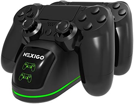 NexiGo PS4 Denetleyici Şarj Cihazı, Sony Playstation 4 Denetleyicisi için Kablosuz Şarj Cihazı Çift USB Hızlı şarj Yuvası, LED