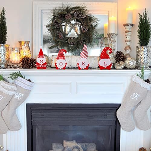 EVET EV Gnome Noel Süslemeleri, Noel Ahşap Bloklar noel masa süsü, 4 adet Rustik Noel Cüceler Süsler Çiftlik Evi noel dekoru