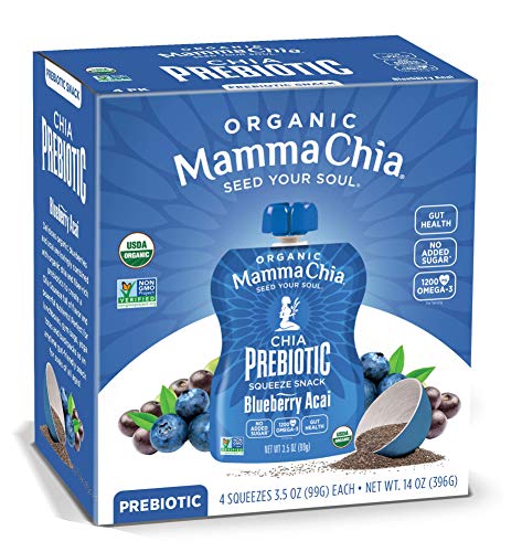 Mamma Chia Organik Prebiyotik Sıkma Atıştırmalık, Yabanmersini Acai, 24'lü Paket, Lif Bakımından Zengin Prebiyotik Bağırsak Desteği