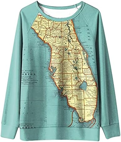 JOAU Kadın Kazak Dünya Haritası Baskı Uzun Kollu Casual Crewneck Grafik Kazak Gömlek Tops Rahat Bluz