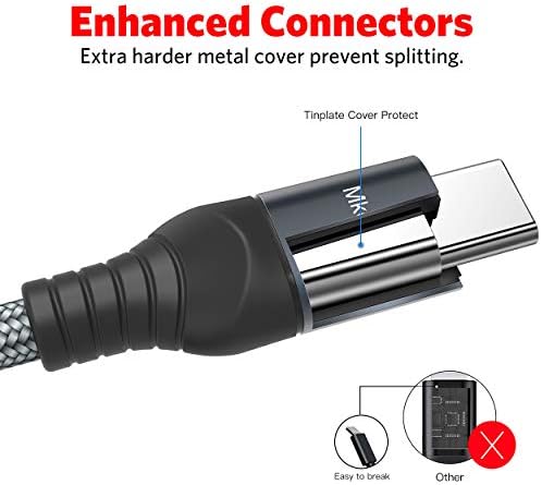 USB-A'dan USB-C'ye Kablo, Mkeke USB Tip C Kablo 3A Hızlı Şarj 3 Paket (3.3/5/6FT) Naylon Örgülü Samsung Galaxy S20 Plus S10 S9