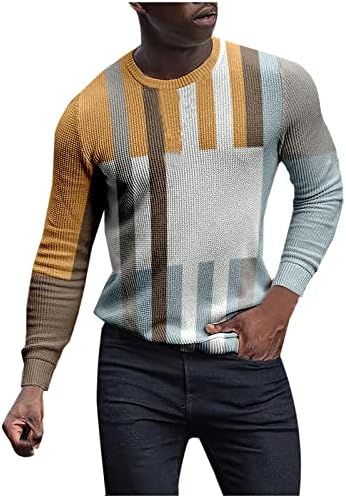Erkek uzun kollu Slim Fit gömlek Yuvarlak Boyun Kontrast Renk Patchwork Kazak kazak Tops sokak moda bluz